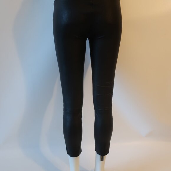 Womens 390 Black 100% Leather Flat Front Pull-On Skinny Pants S - Picture 8 of 9